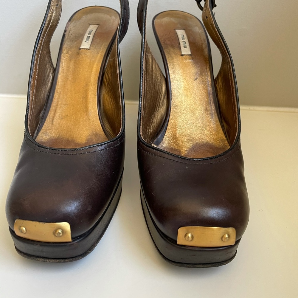 Miu Miu brown Platform slingback heels 36 1/2